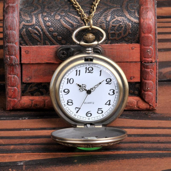 Carved Hollow Flip Emerald Pocket Watch LL3706