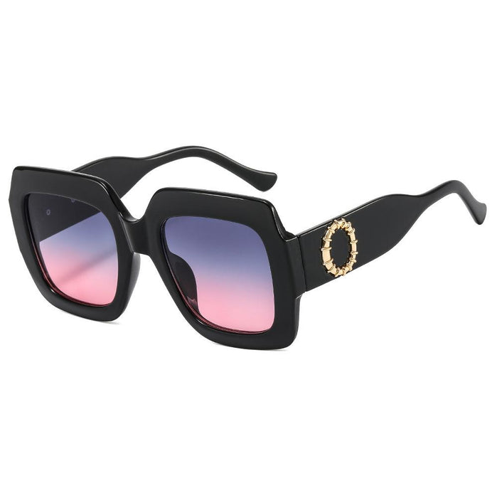 Large square metal stripe Sunglasses
