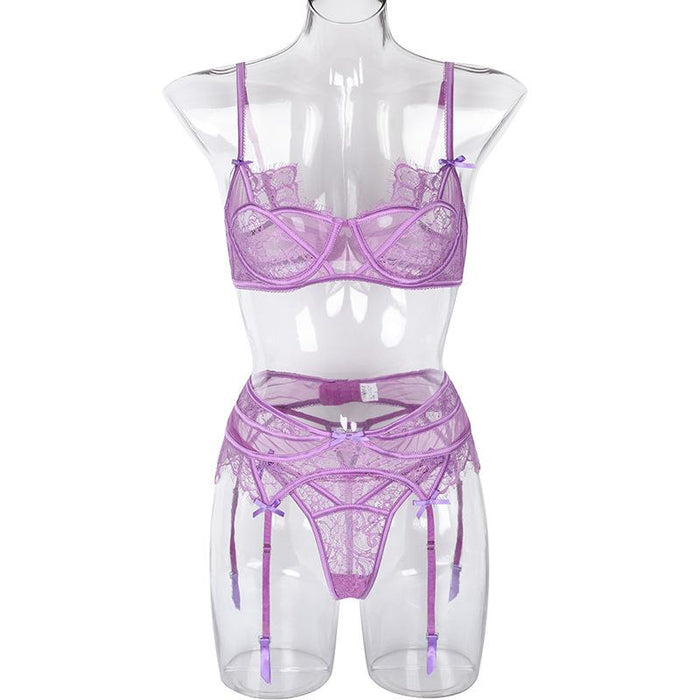 Women Lace Mesh Hollow Lingerie Sexy Push Up Underwear Set