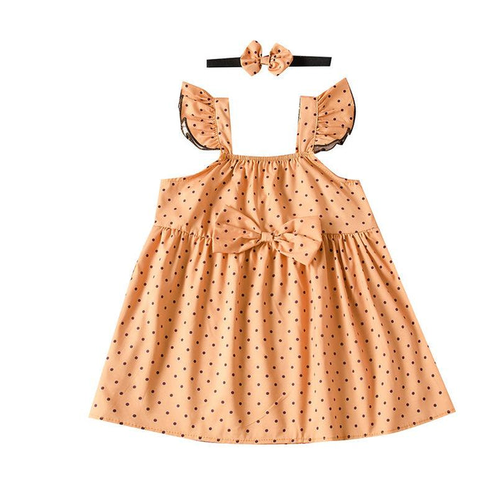 Girls' skirt orange suspender dot dress