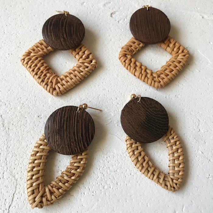 Fashion Geometric Square Water Droplets Rattan Earrings