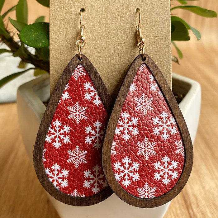 Fashion Vintage Plaid Snowflake Drop Shape Women's Wooden Earrings