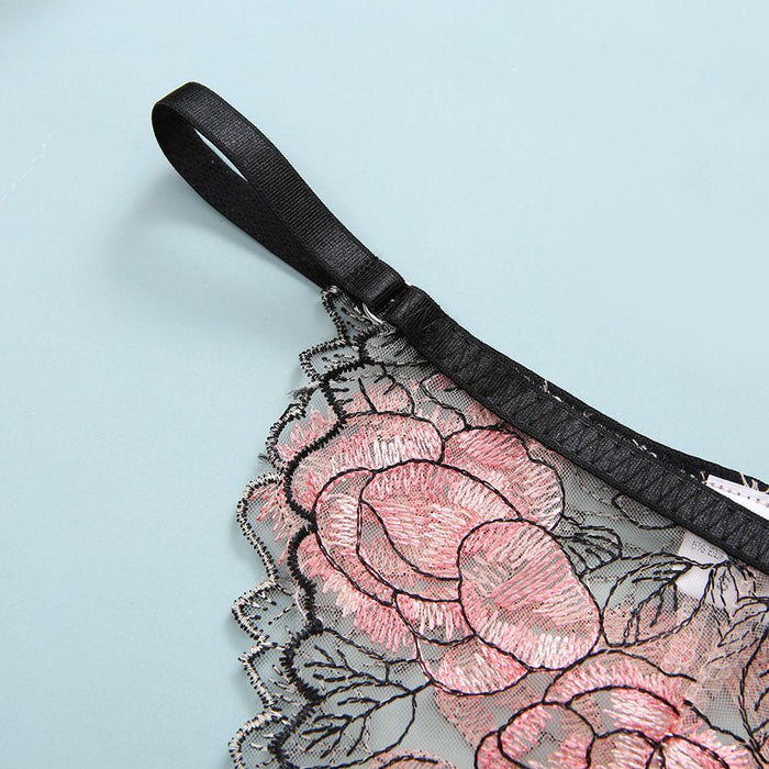 Women's Embroidered Underwear Three Piece Set Sexy Lingerie