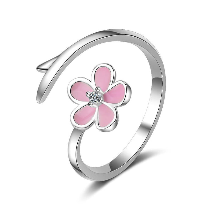 Pink Flower Simple Fashion Open Ring