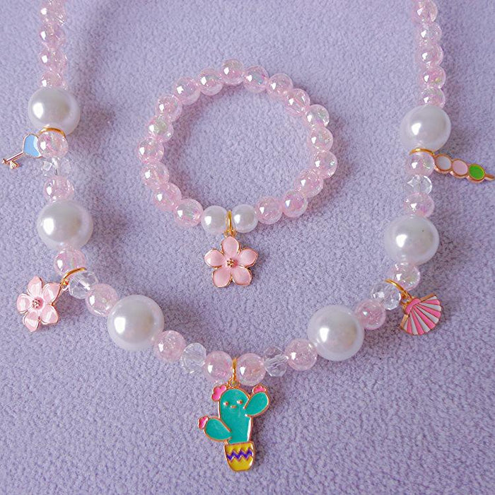 Children's Necklace Bracelet Set Cartoon Candy Color Beaded Necklace