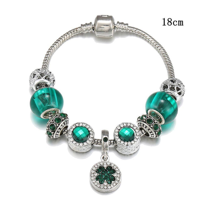 Four-leaf clover bracelet female green forest DIY crystal beads