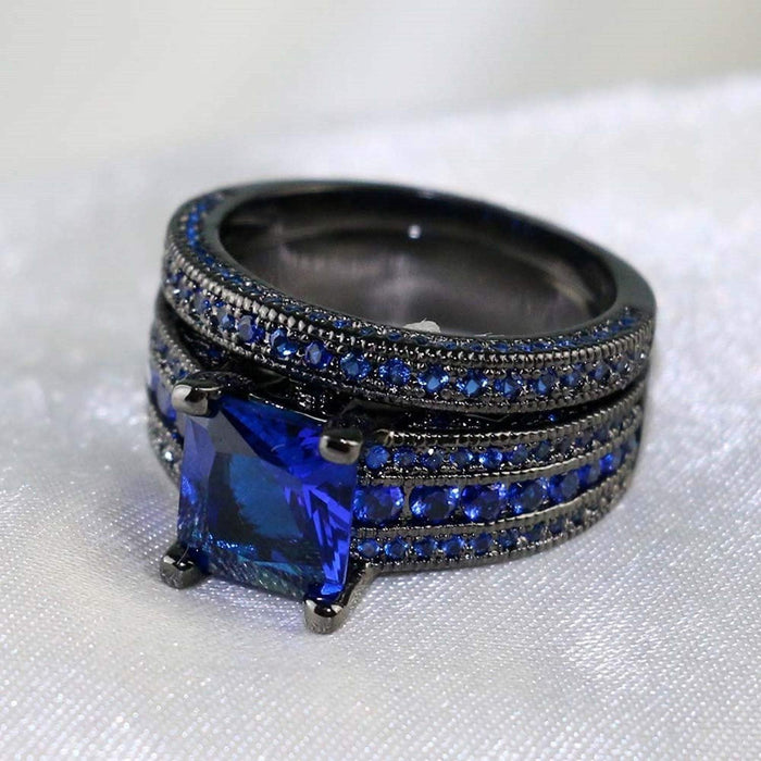 Couple Ring Female Blue Zircon Ring Male Black Ring