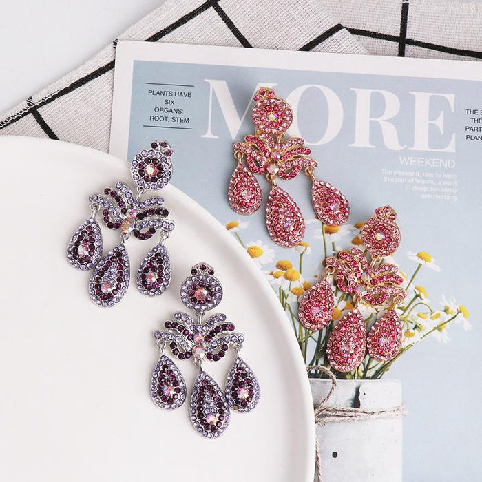 Pop Exaggerated Women's Jewelry Drop Earrings Inlaid Rhinestone