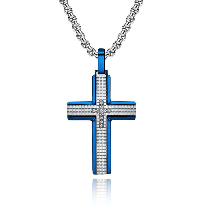 Stainless Steel Checkered Cross Men's Pendant Necklace