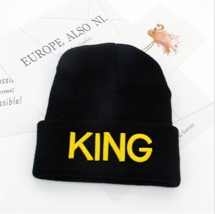 Beanies KING QUEEN Letter Embroidery Warm Hat