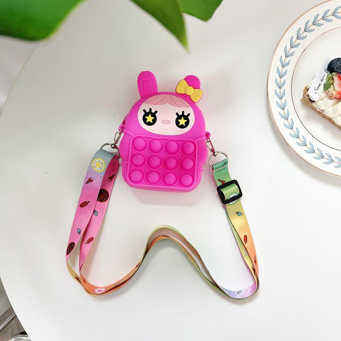 Oblique cross children's coin purse pink doll bow press toy