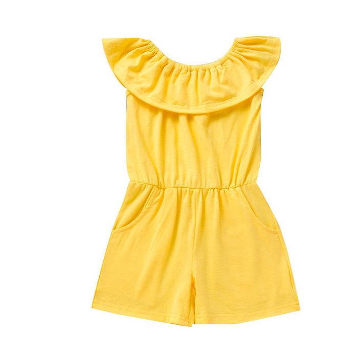Solid colour lotus leaf collar Jumpsuit sleeveless Jumpsuit