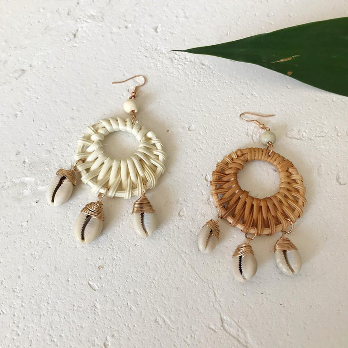 Shell geometric circle ocean wind conch rattan Earrings
