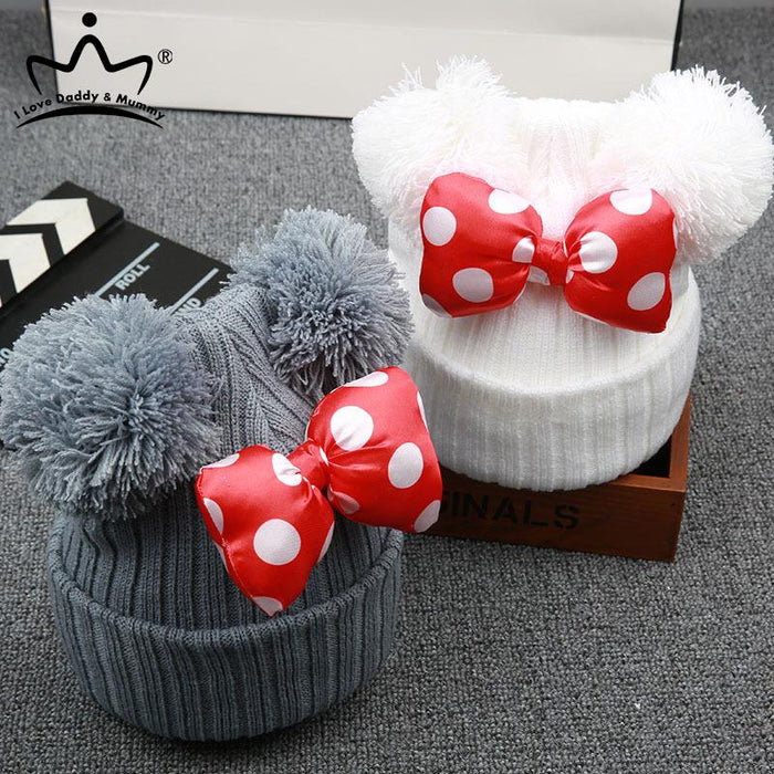 Cute Dot Bow Knitted Winter Warm Beanie