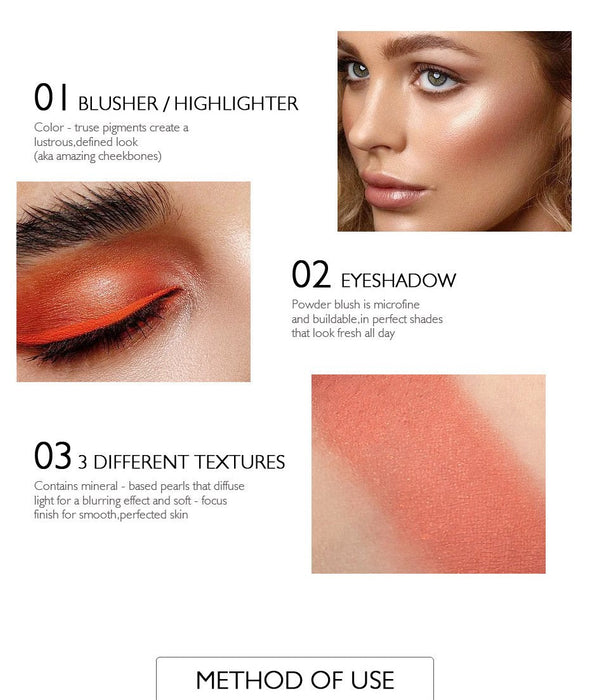 Six colour nude make-up, high gloss, red plate, white.