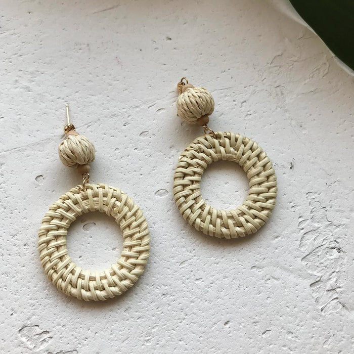 Vintage Exaggerated Geometric Rattan Earrings