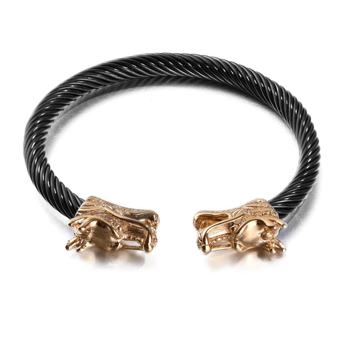 Double Dragon Bracelet Cable Wire Bangle Stainless Steel