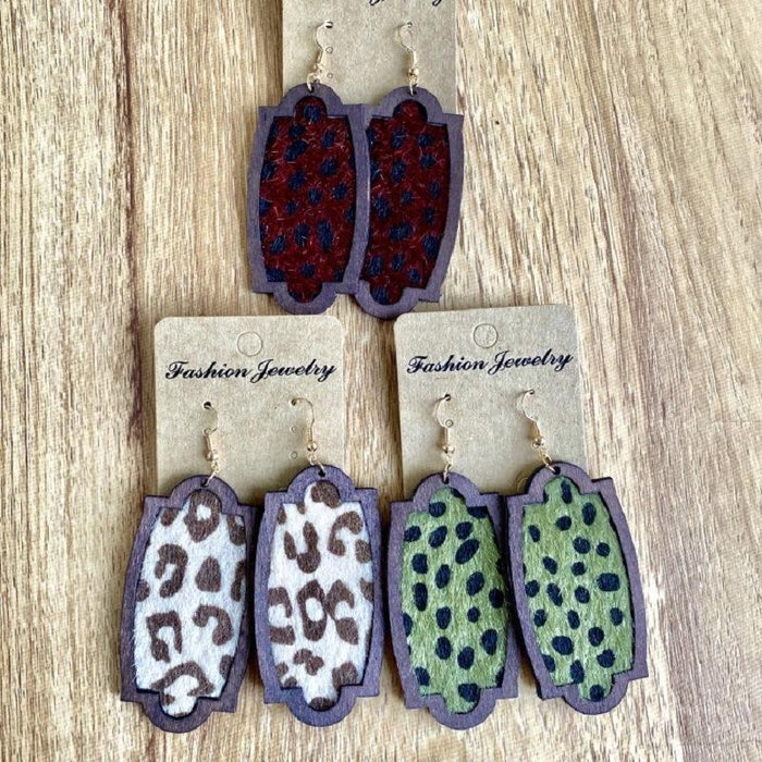 Fashion Exaggerated Leopard Print Wooden Women's Earrings