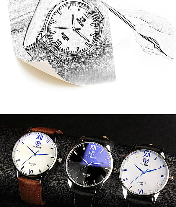 Yazole Simple Hook Needle Business Watch Roman Scale Male Soft Leather Watch