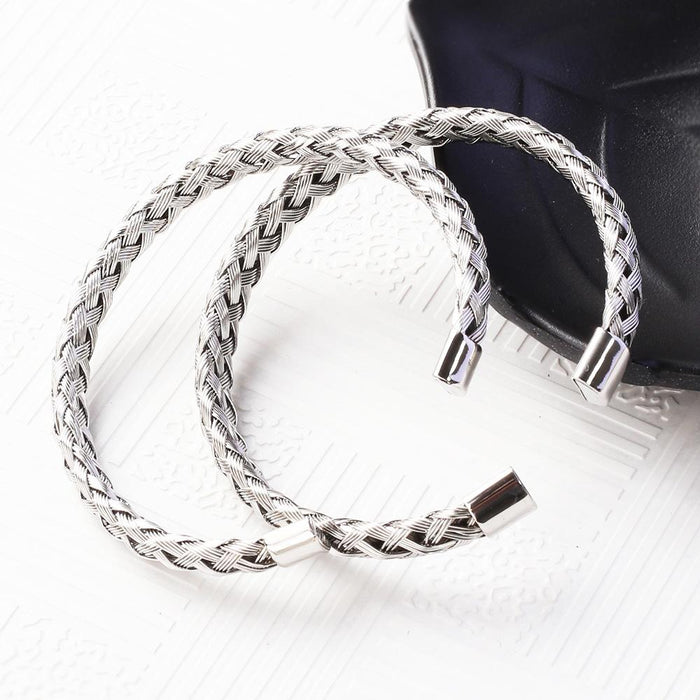 New Wire Rope Braided Bracelet Stainless Steel C-shaped Open Bracelet Bangle