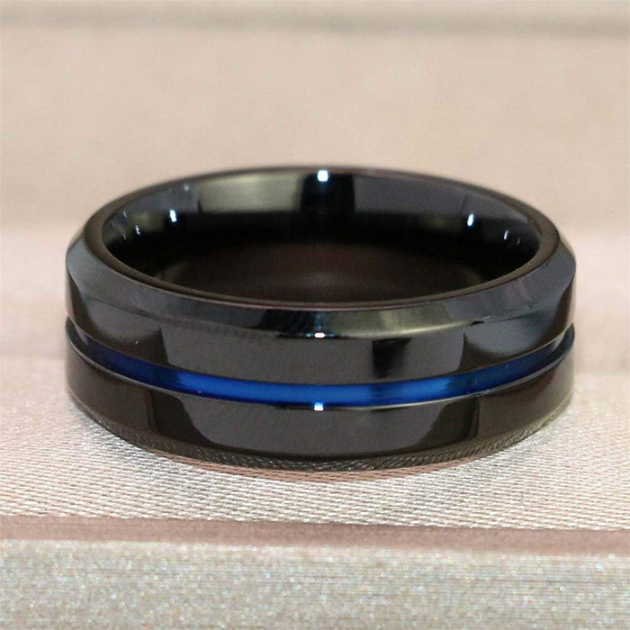 Couple Ring Female Blue Zircon Ring Male Black Ring