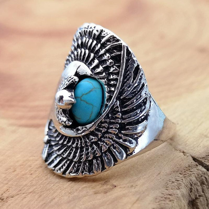 Vintage Turquoise Eagle Titanium Steel Men's Ring