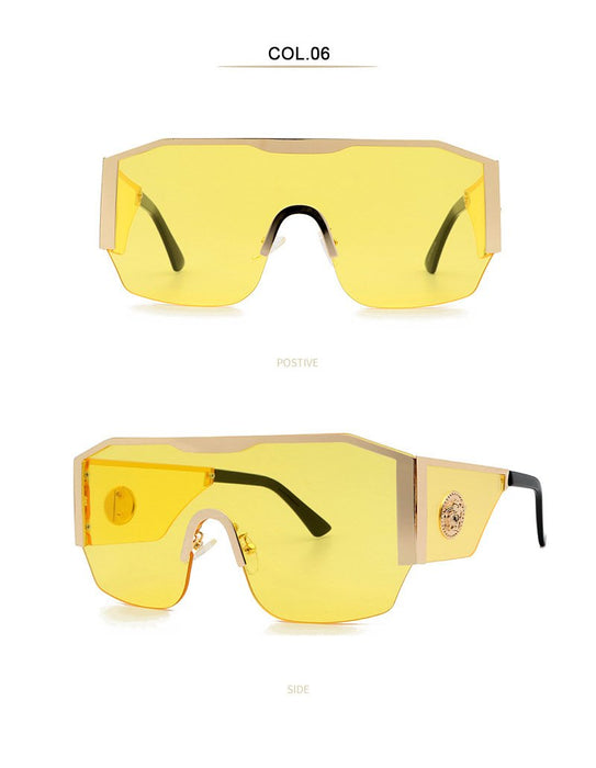 Large frame one piece metal men's and women's Sunglasses
