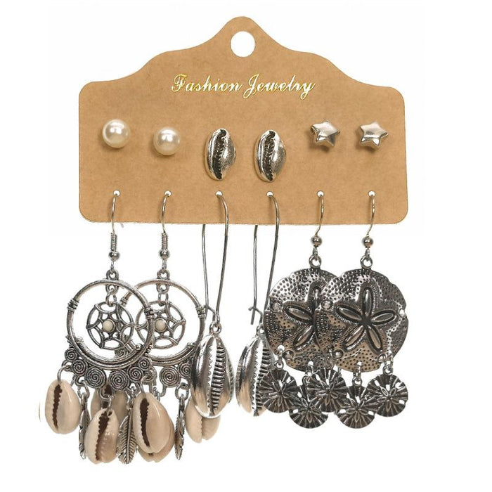 Vintage Long Tassel Leaf Feather Earring Set Jewelry