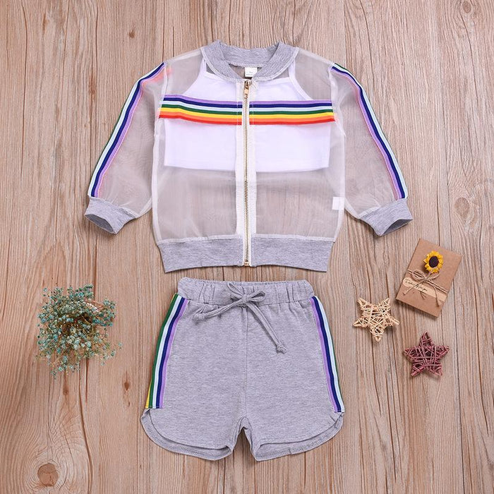 Sleeveless vest top breathable rainbow sunscreen solid striped shorts