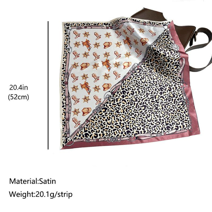Western Cowboy Element Square Scarf Leopard Satin Printed Scarf