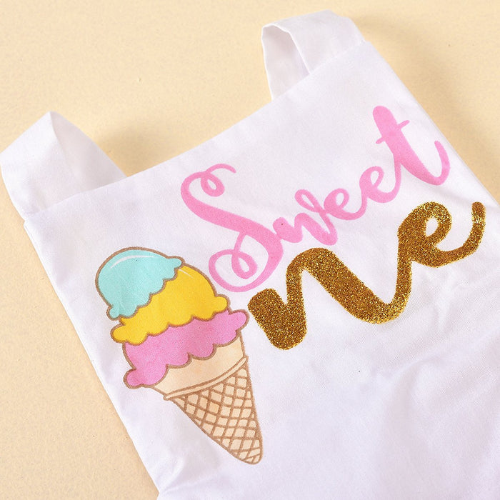 Suspender backless letter printed ice cream colour Jumpsuit