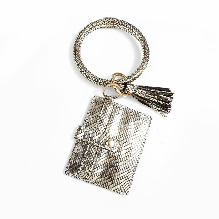 Snake Skin PU Leather Wrist Key Chain Card Bag Zero Wallet