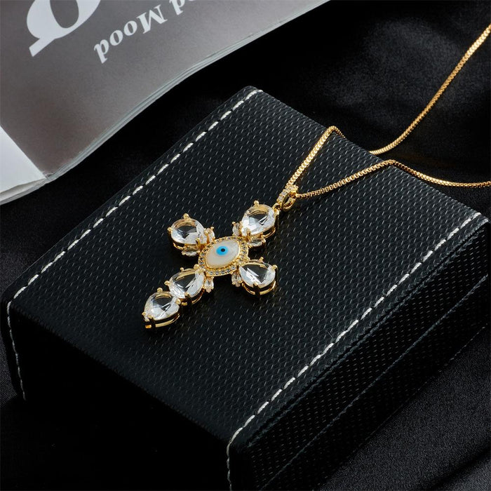 New Cross Pendant Gold Color Zircon Necklace