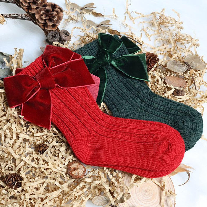 Winter Kids Knee High Big Bow Christmas Socks