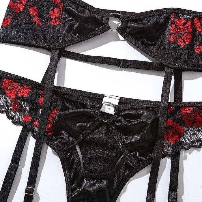 Women's Lace Mesh Embroidered Lingerie Pull Up Underwear Set