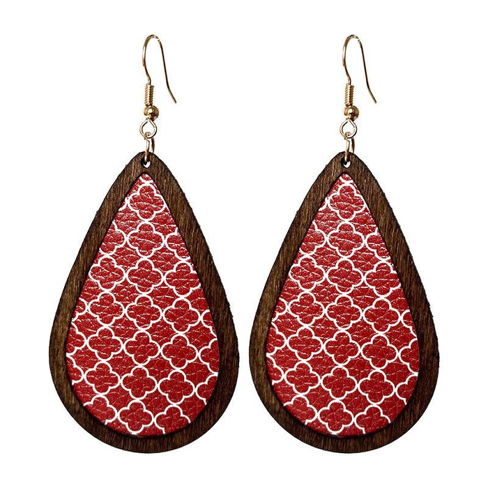 Fashion Vintage Plaid Snowflake Drop Shape Women's Wooden Earrings