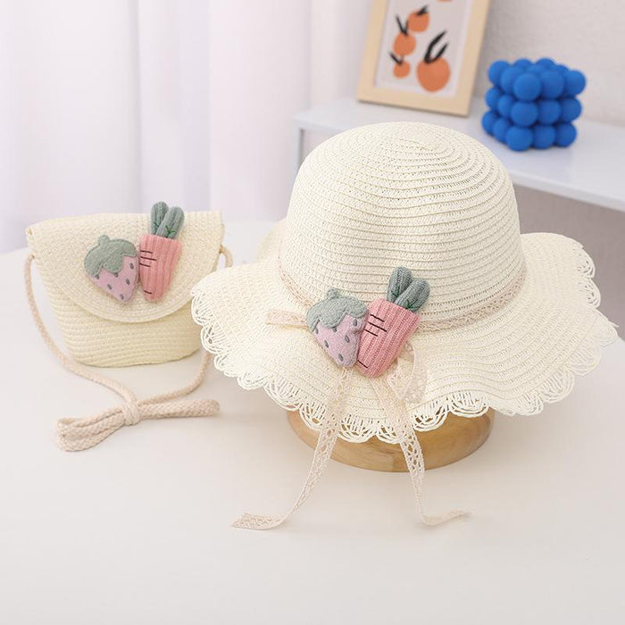 Cute Strawberry Radish Children's Wavy Straw Hat Bag Set