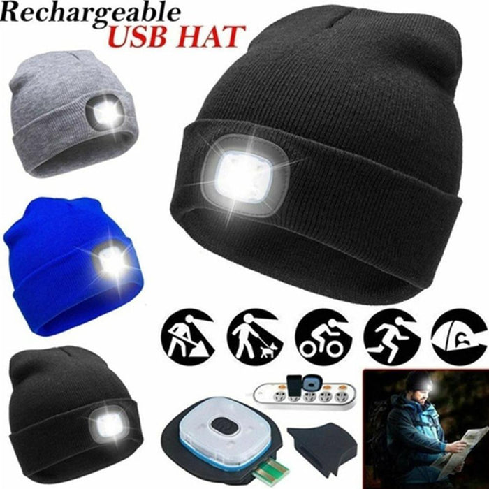 Rechargeable Usb Led Light Keep Warm Beanie