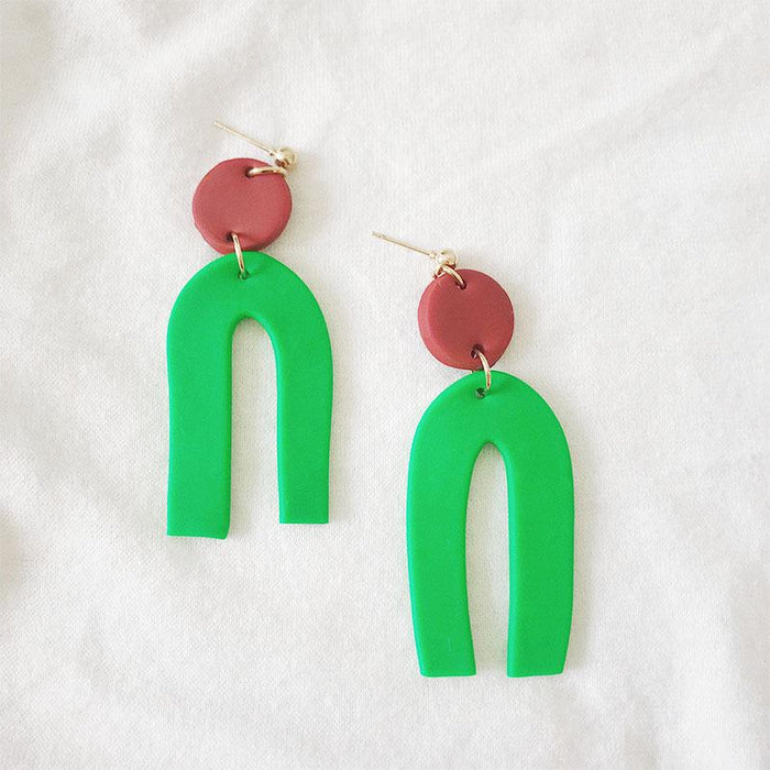 Green Handmade DIY Soft Clay Geometric Flower Earrings