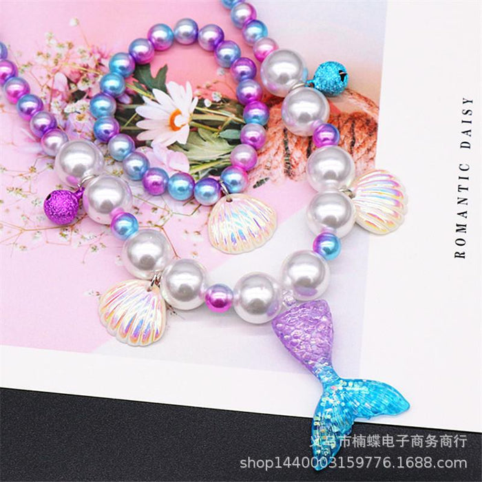 Children's Beauty Fishtail Pearl Necklace Bracelet Ring Earring Set