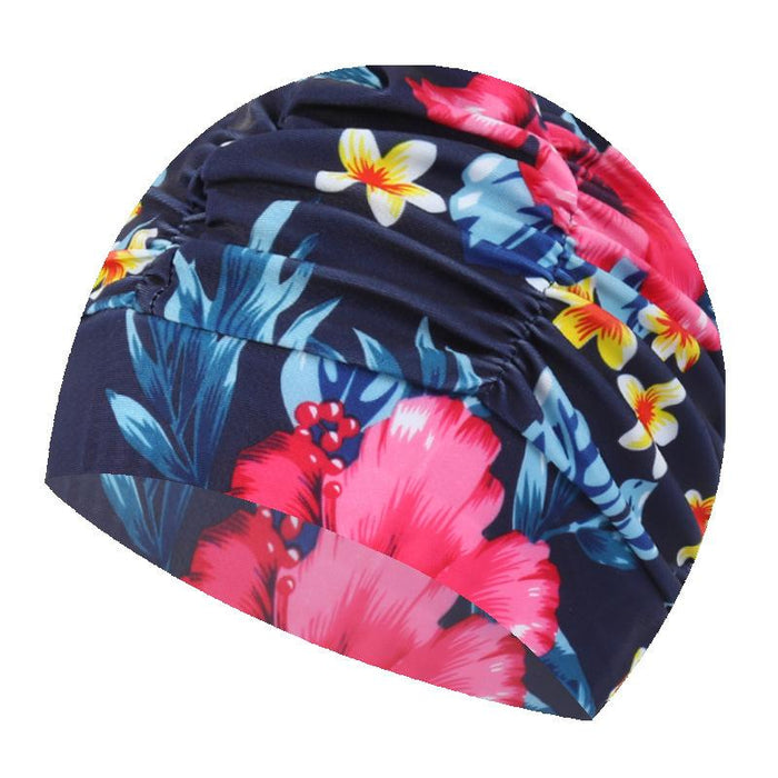 Adult Pleated Cloth Women's  Ear Protection Swimming Cap