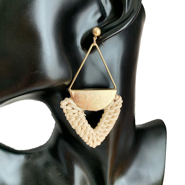 Metal Triangle Round Handmade Rattan Earrings