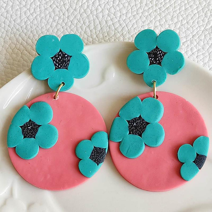 New Trend Flower Soft Ceramic Round Geometric Spring and Summer Clay Earrings
