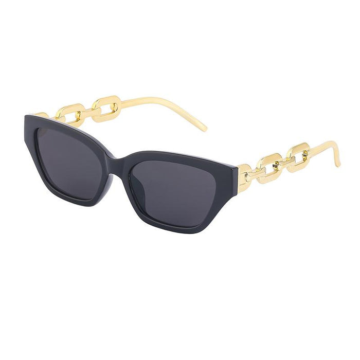 Women's Small Frame Cat's Eye Thick Metal Chain Sunglasses