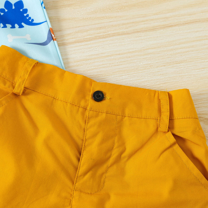 Boy's Dinosaur Printed Short Sleeved Shirt Two-piece Set