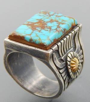 Vintage Two Tone Turquoise Men's Gem Ring