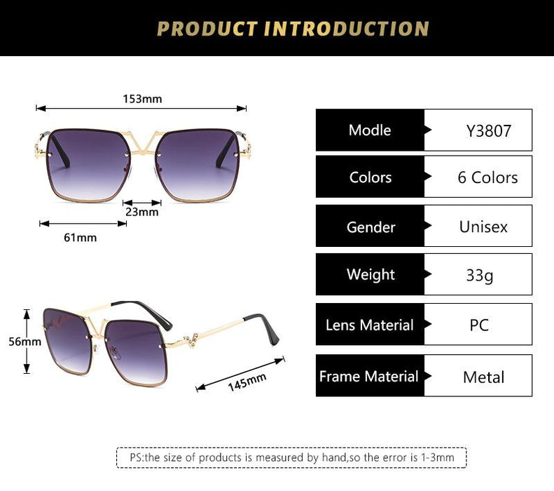 Square metal sunglasses V-shaped diamond inlay