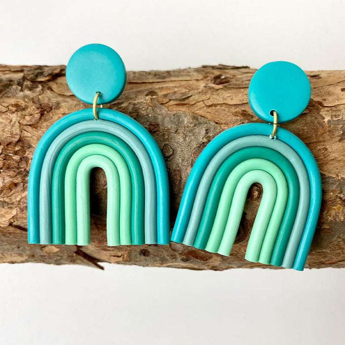 Rainbow soft pottery Earrings geometric U-shaped clay Earrings temperament Fashion Earrings
