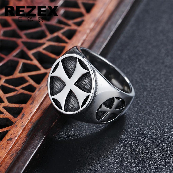 Retro Personality Cross Medal Men's Titanium Steel Ring