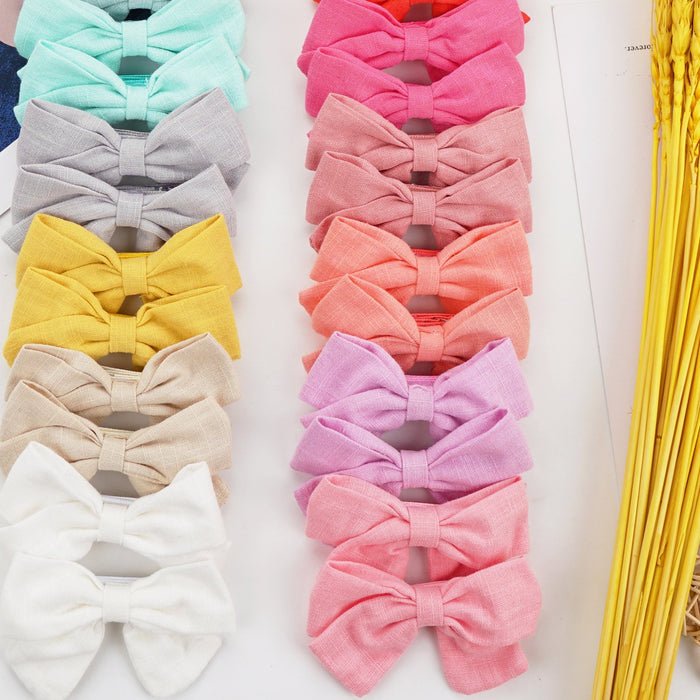 Slub cotton and linen bow hairpin